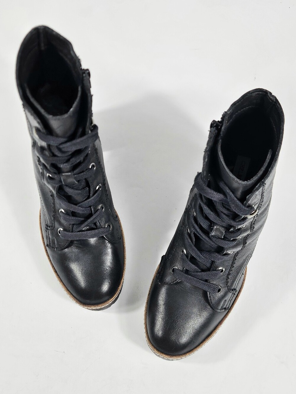 Chelsea & Violet Lexie Black Leather Lace-Up Block Heel Lug Sole Ankle Boot - Picture 8 of 16